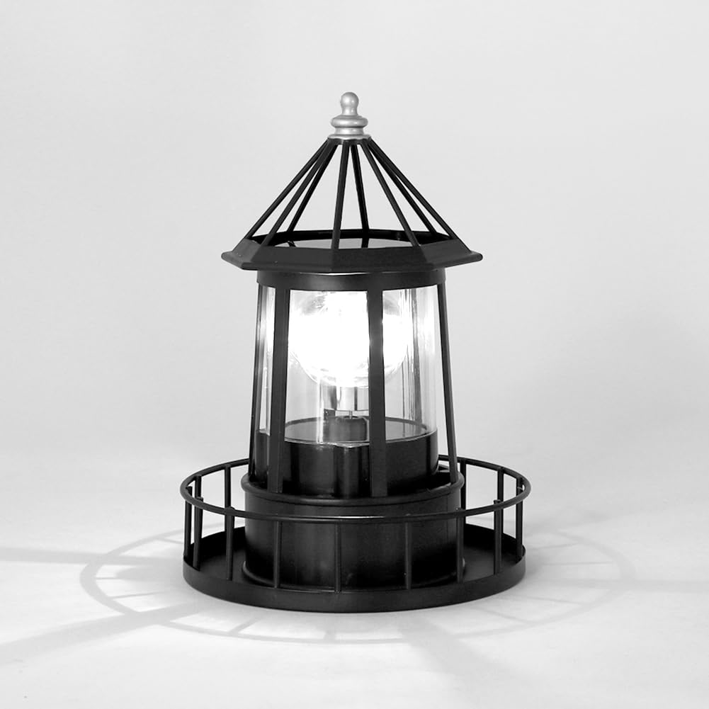 Black IP65 Waterproof Solar Rotating Lighthouse Light F23182