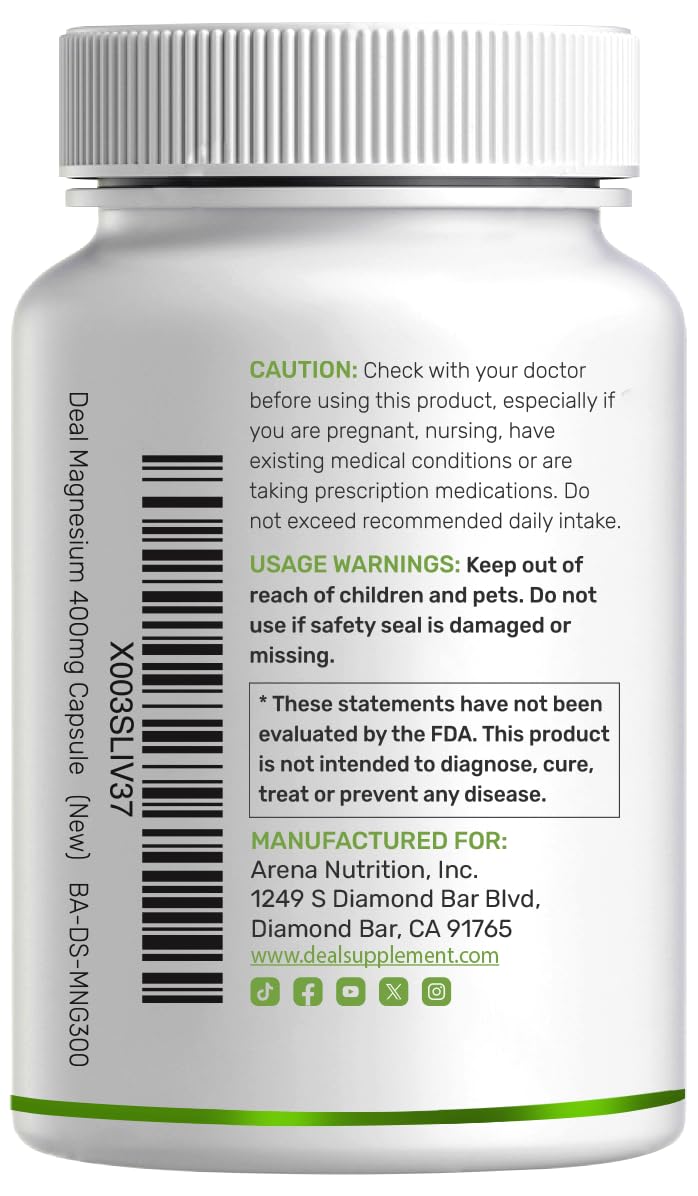 Magnesium Glycinate 400mg, 300 Capsules D402054