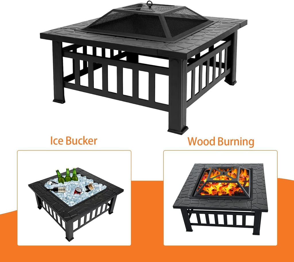 32 Inch Square Metal Wood Burning Fire Pit Q61682