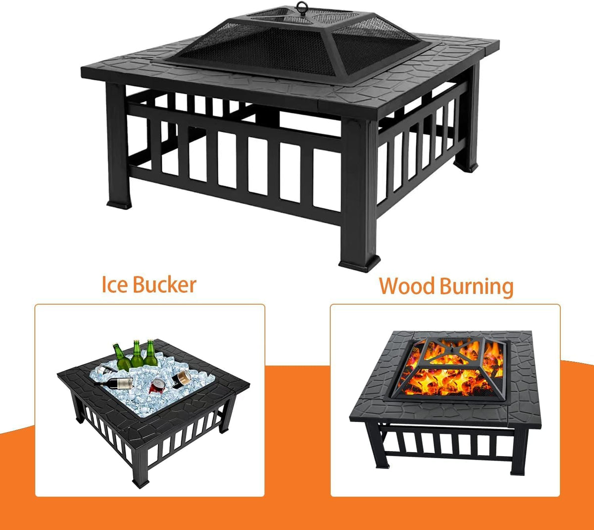 32 Inch Square Metal Wood Burning Fire Pit Q61682