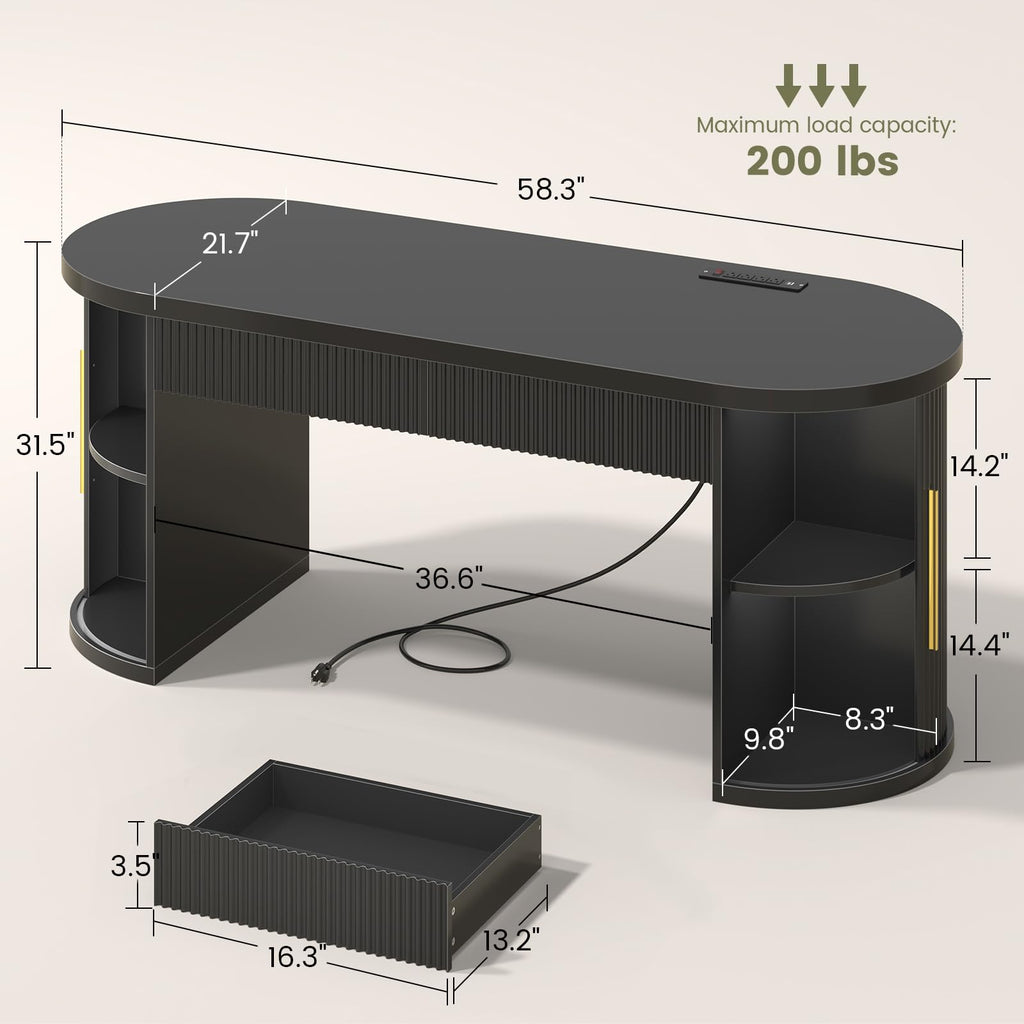 58.3" x 21.7" Fluted Executive Desk with 2 Drawers R946
