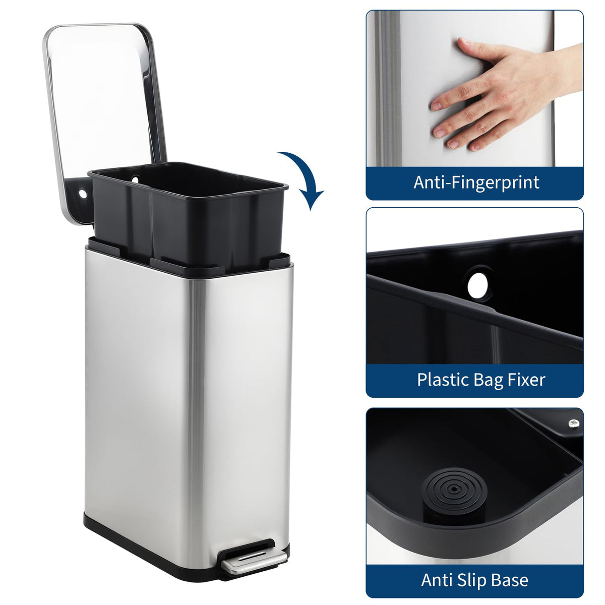 13.2 Gallon Stainless Steel Step Trash Can K877