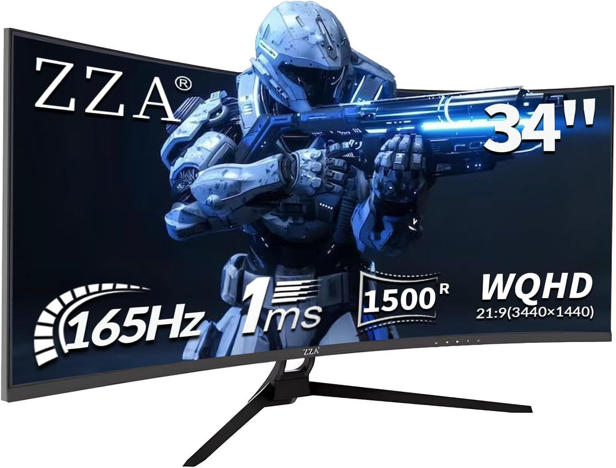 34 Inch Curved Ultrawide Monitor WQHD 165Hz 1ms HDR10 FreeSync G-Sync VESA Mount Compatible T401652
