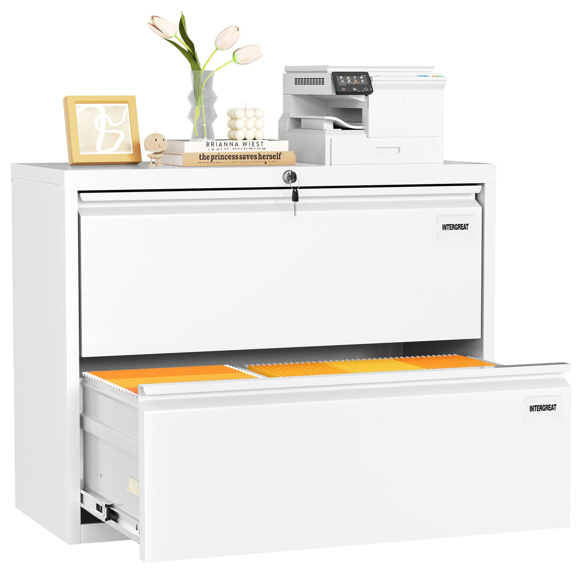 White 2 Drawer Lateral File Cabinet with Lock O95009