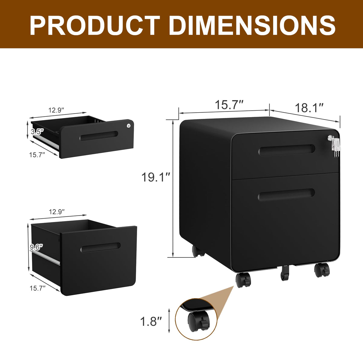 2 Drawer Mobile File Cabinet with Lock C4232
