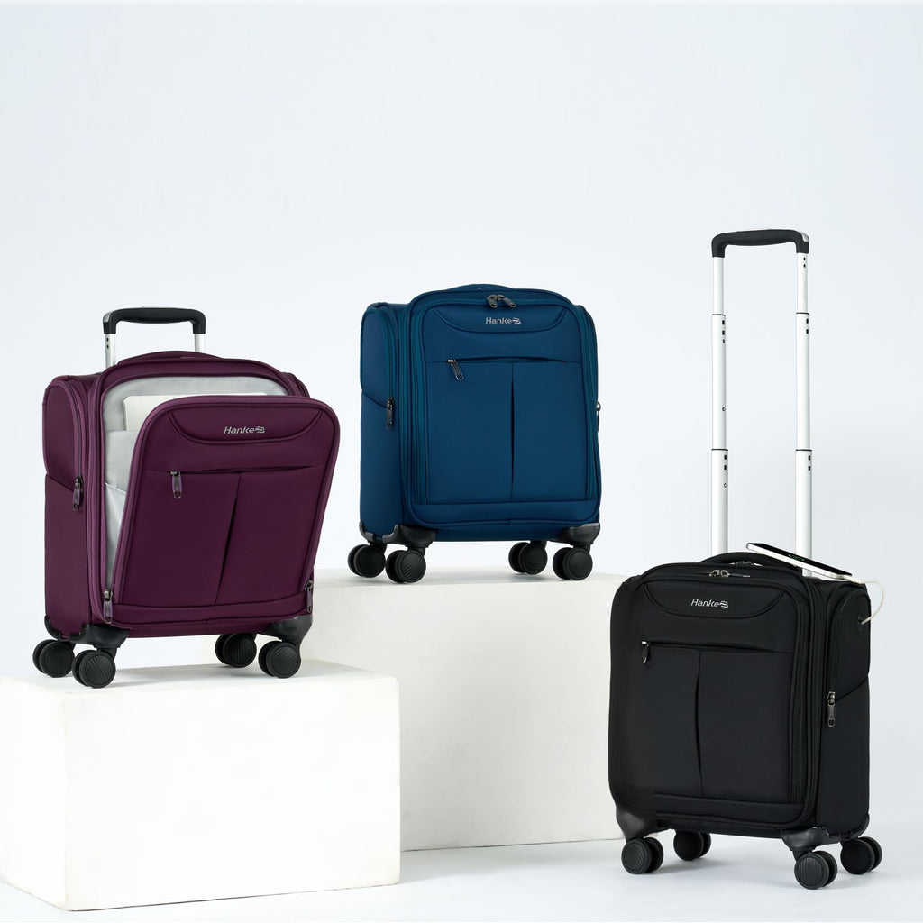 Black 16 Inch Underseat Carry On Luggage with Spinner Wheels D217