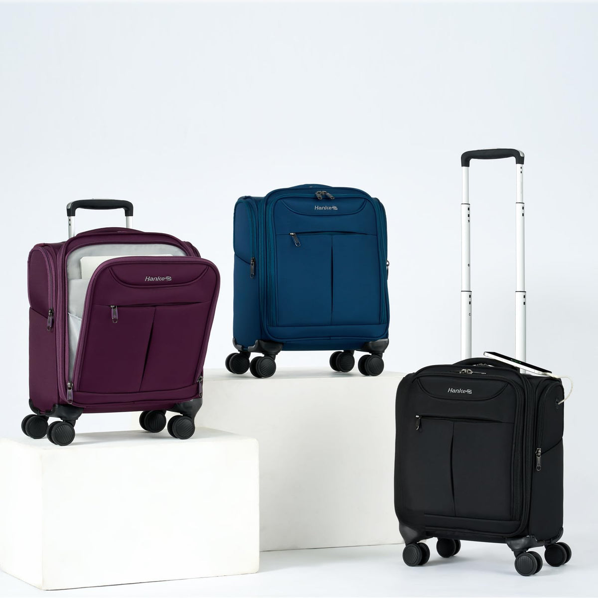 Black 16 Inch Underseat Carry On Luggage with Spinner Wheels D217