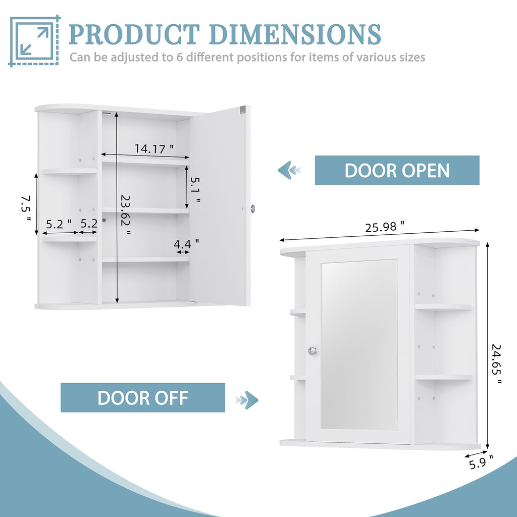 White Wall Mounted Medicine Cabinet with Mirror H95155