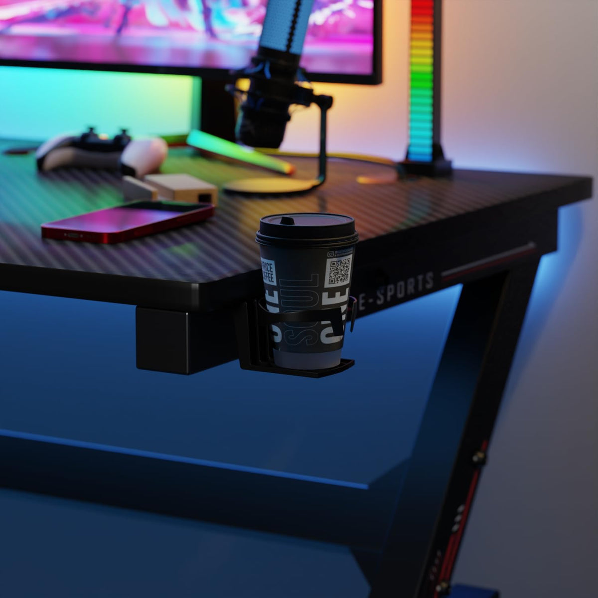 47" Black & Red Carbon Fiber Textured Gaming Desk with Cup Holder L828602