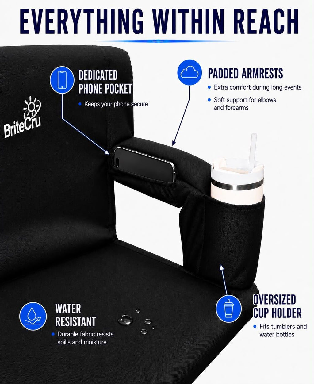 Stadium Seats with Back Support, Armrests, Cup Holders, Padded Cushion S54882