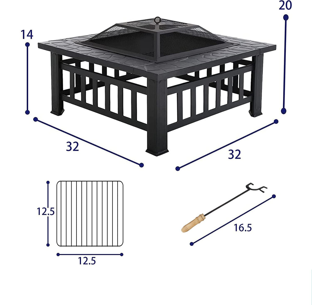 32 Inch Square Metal Wood Burning Fire Pit Q61682