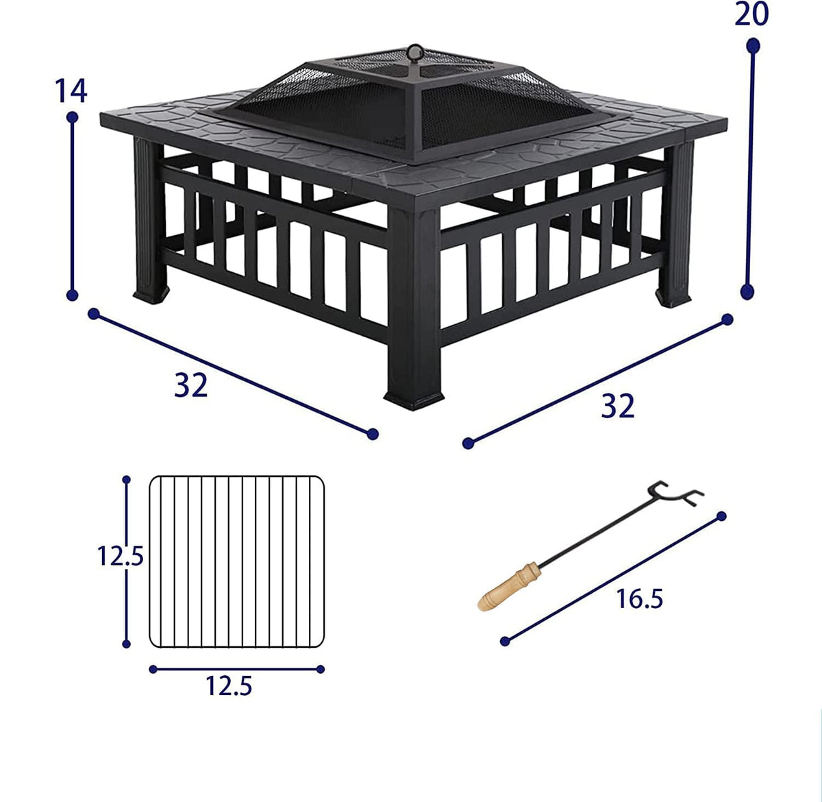 32 Inch Square Metal Wood Burning Fire Pit Q61682