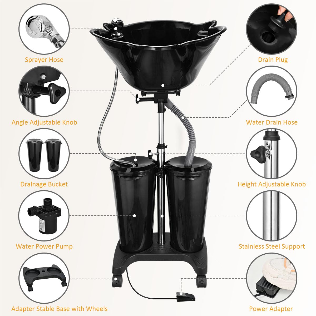 Portable Shampoo Bowl with Electric Pump C898