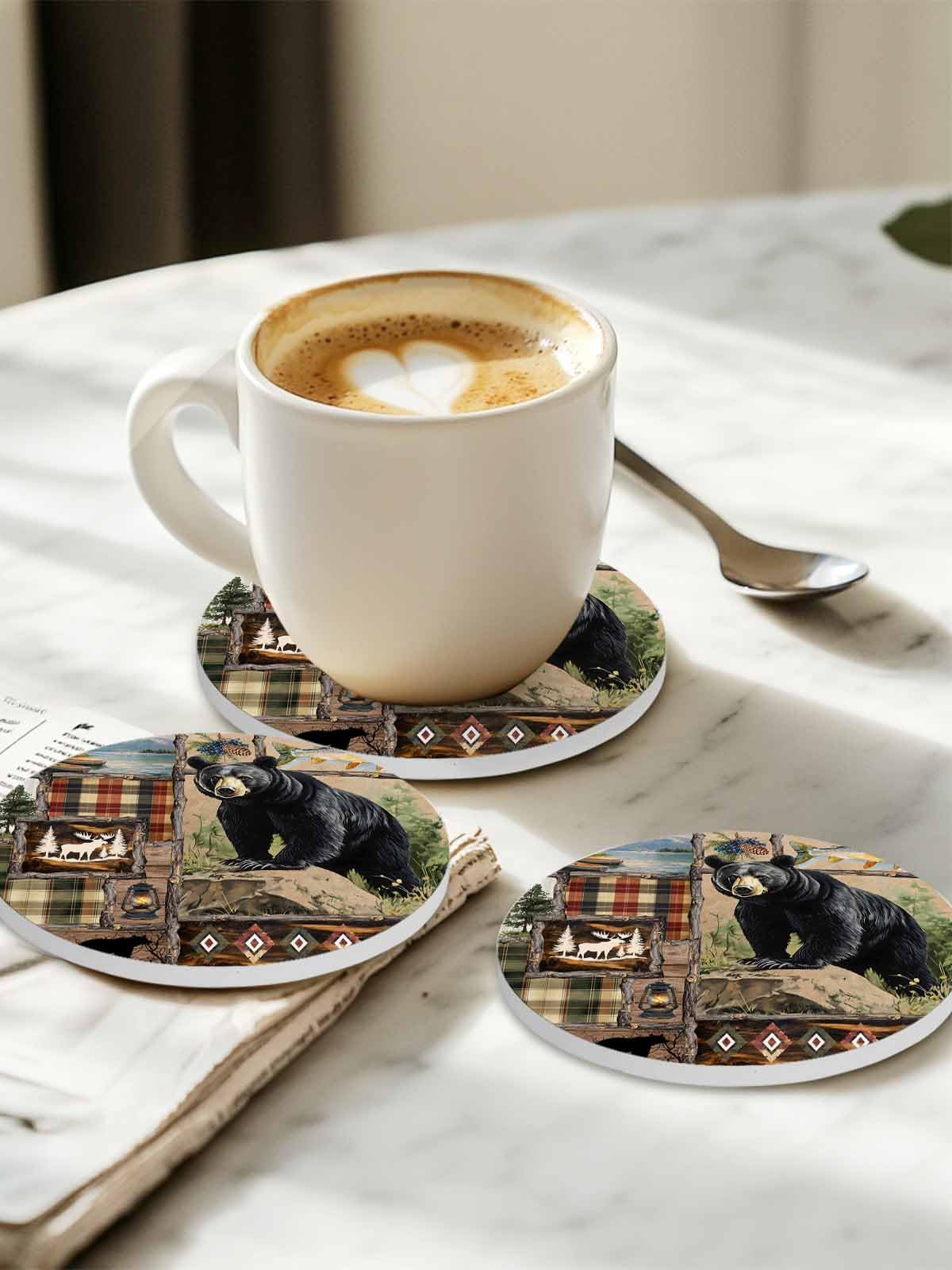Black Ceramic Coasters Set of 6 with Holder N4752