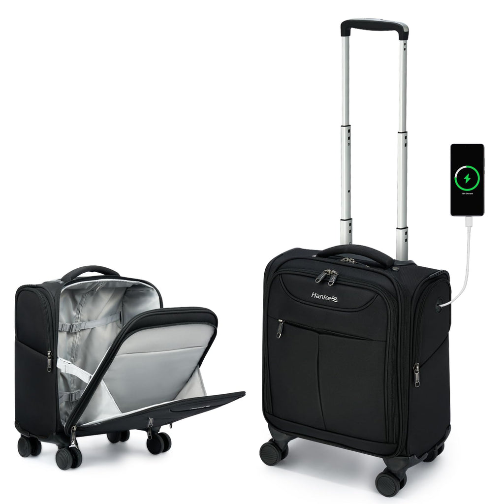 Black 16 Inch Underseat Carry On Luggage with Spinner Wheels D217