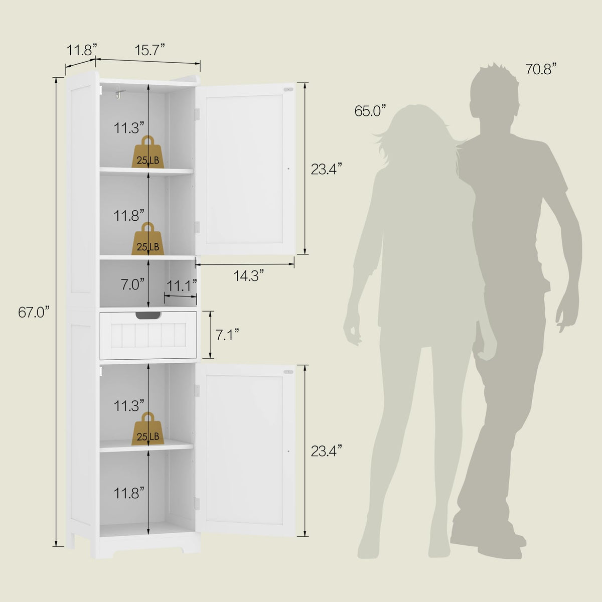 67" H Tall White Bathroom Storage Cabinet Y297
