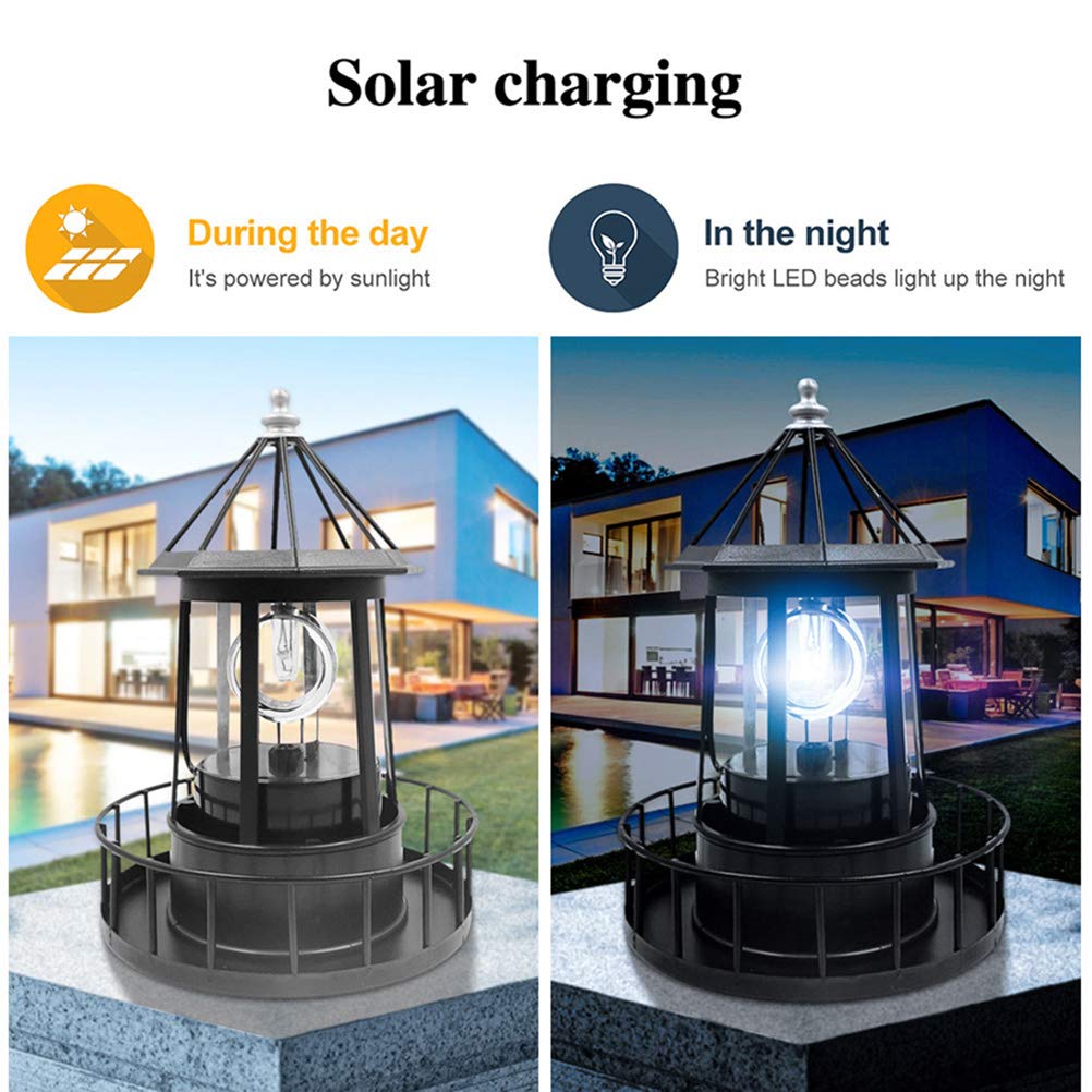 Black Solar LED Lighthouse Garden Decoration H248920