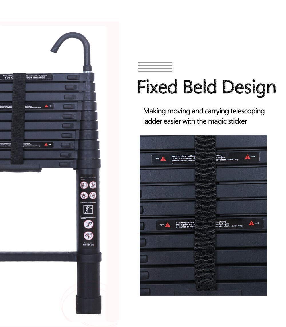 Black 20.3FT Aluminum Telescoping Ladder 330lbs Capacity M102