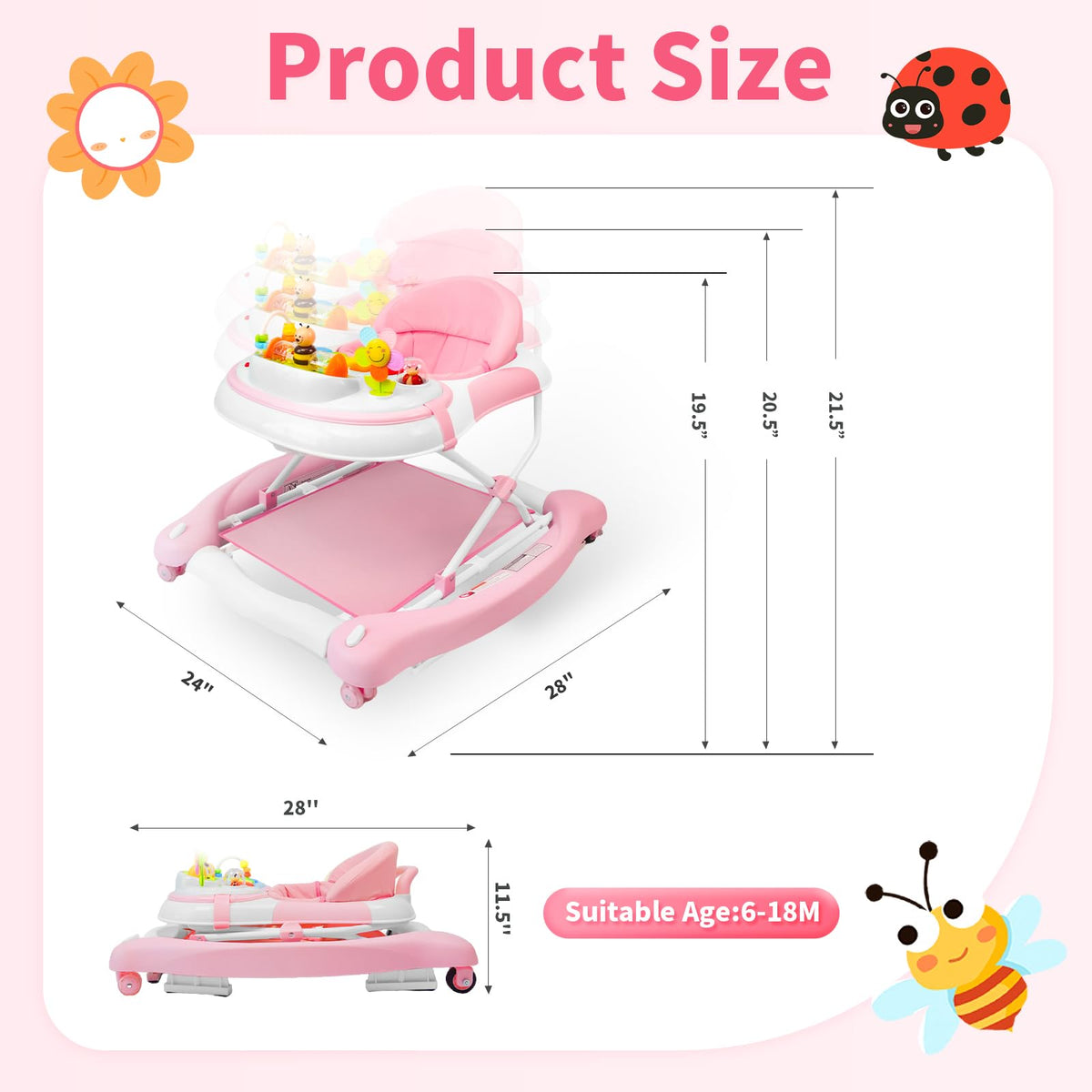 5 in 1 Foldable Baby Walker with Wheels and Bouncer S6534