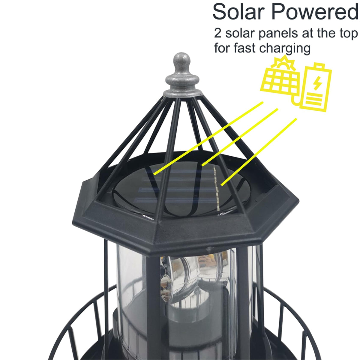 Black IP65 Waterproof Solar Rotating Lighthouse Light F23182