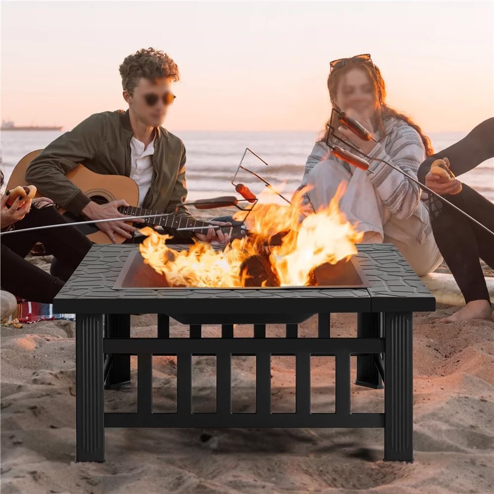 32 Inch Square Metal Wood Burning Fire Pit Q61682