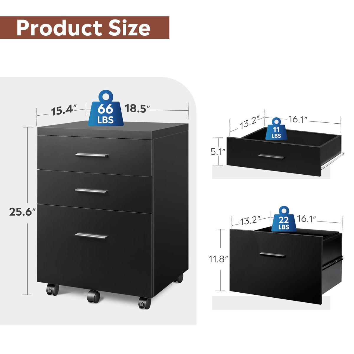 3 Drawer Wood File Cabinet S232