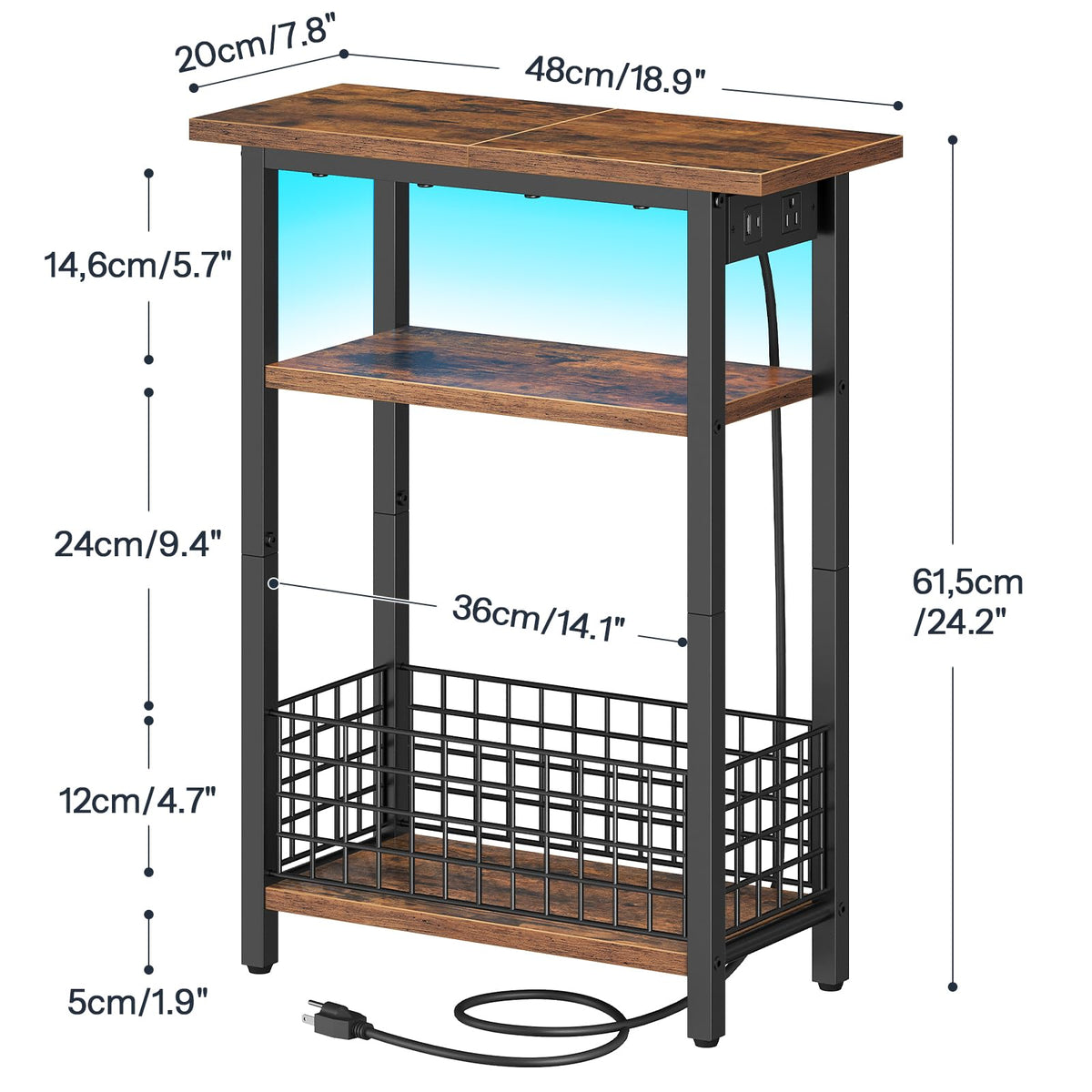 Narrow Side Table with Charging Station and LED Light A144279
