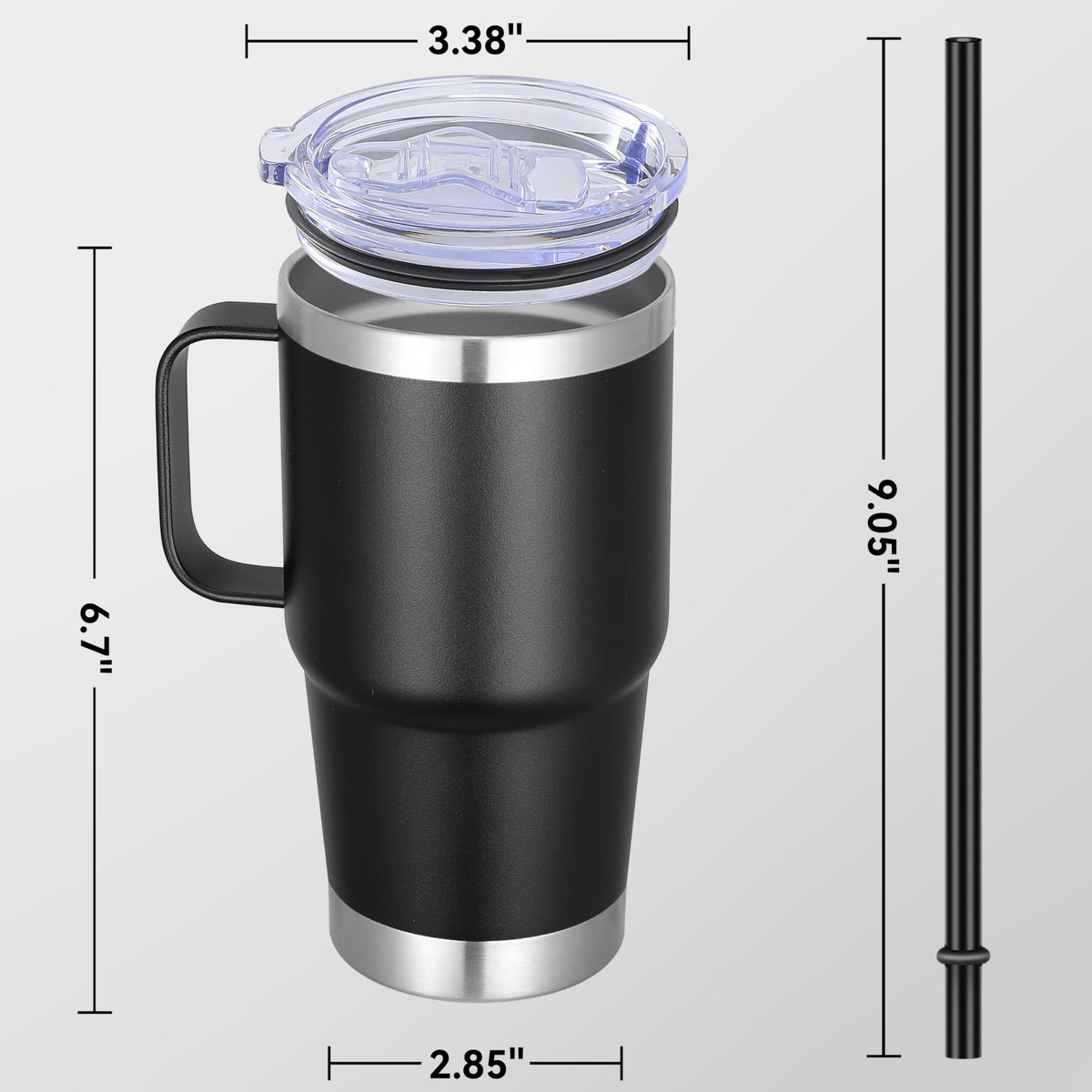 20 oz Stainless Steel Insulated Tumbler with Handle Lid and Straw E50509