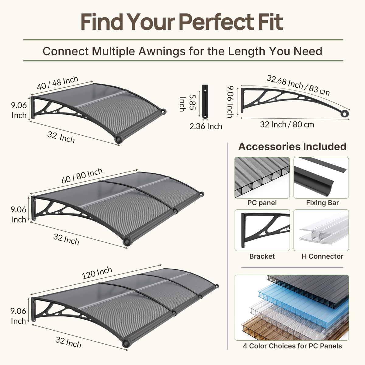 32" x 48" Window Door Awning Canopy with Drainage X95276