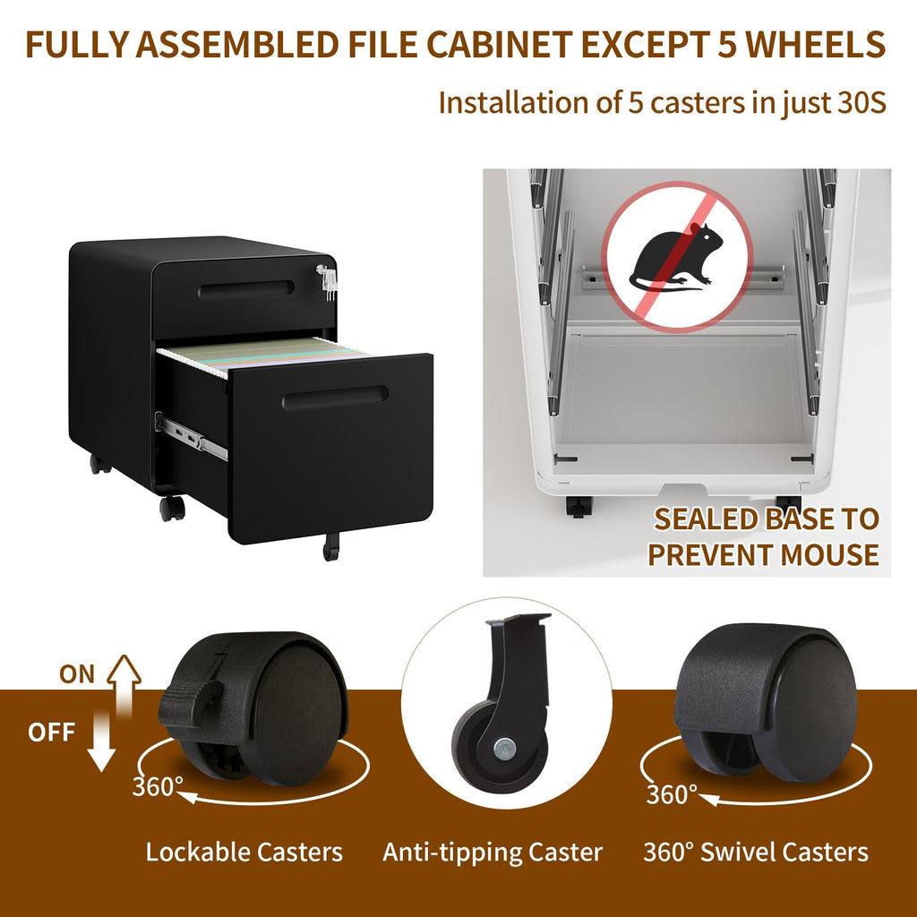 2 Drawer Mobile File Cabinet with Lock C4232
