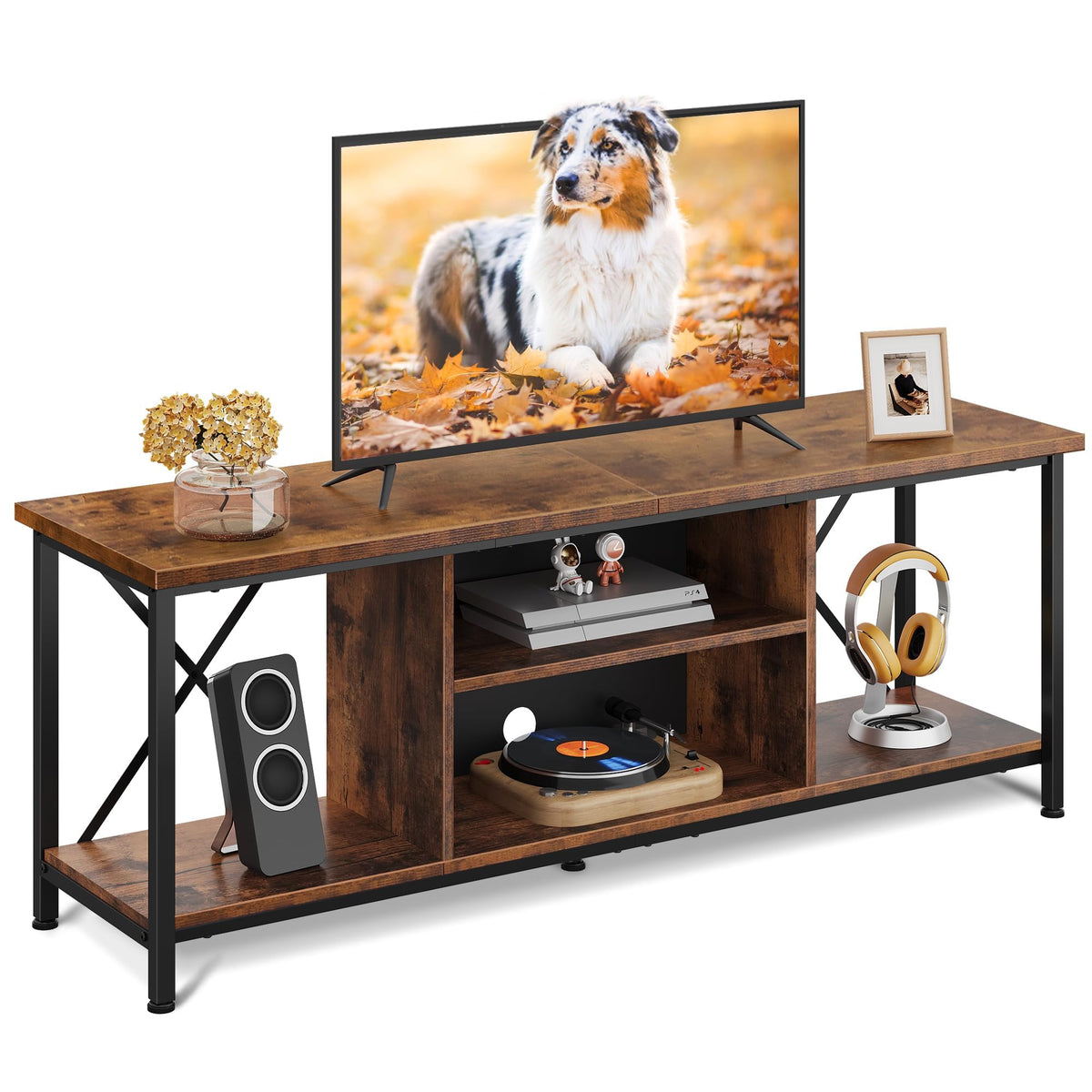Industrial TV Stand for Up to 65 inch TV with Adjustable Shelves K285