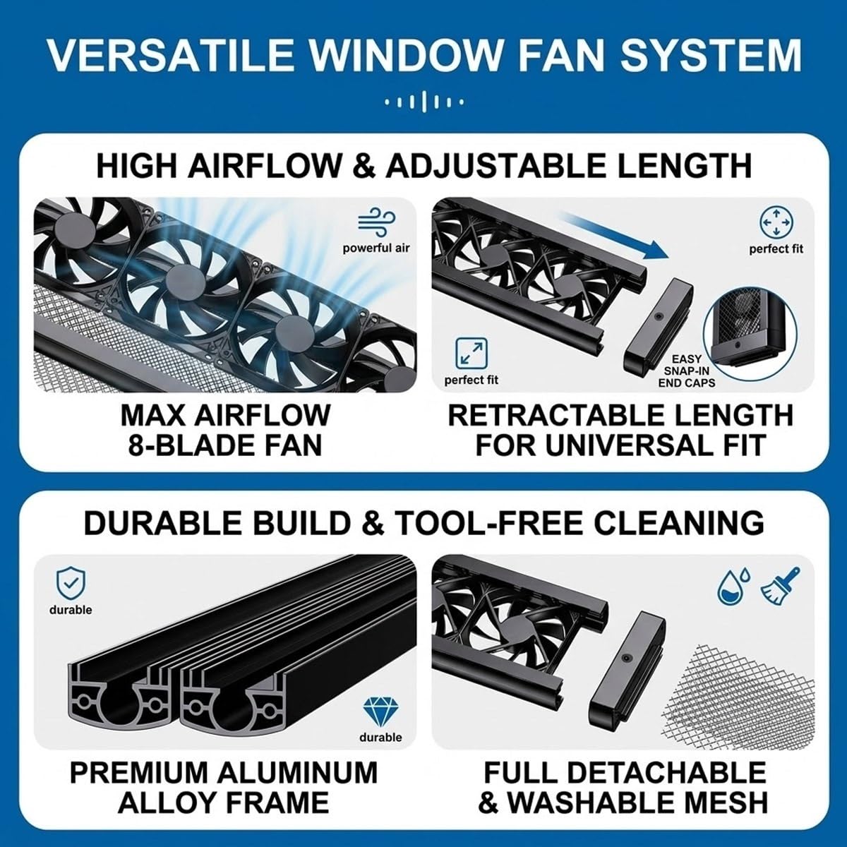 Window Exhaust Fan Reversible Airflow Variable Speed Retractable I64683