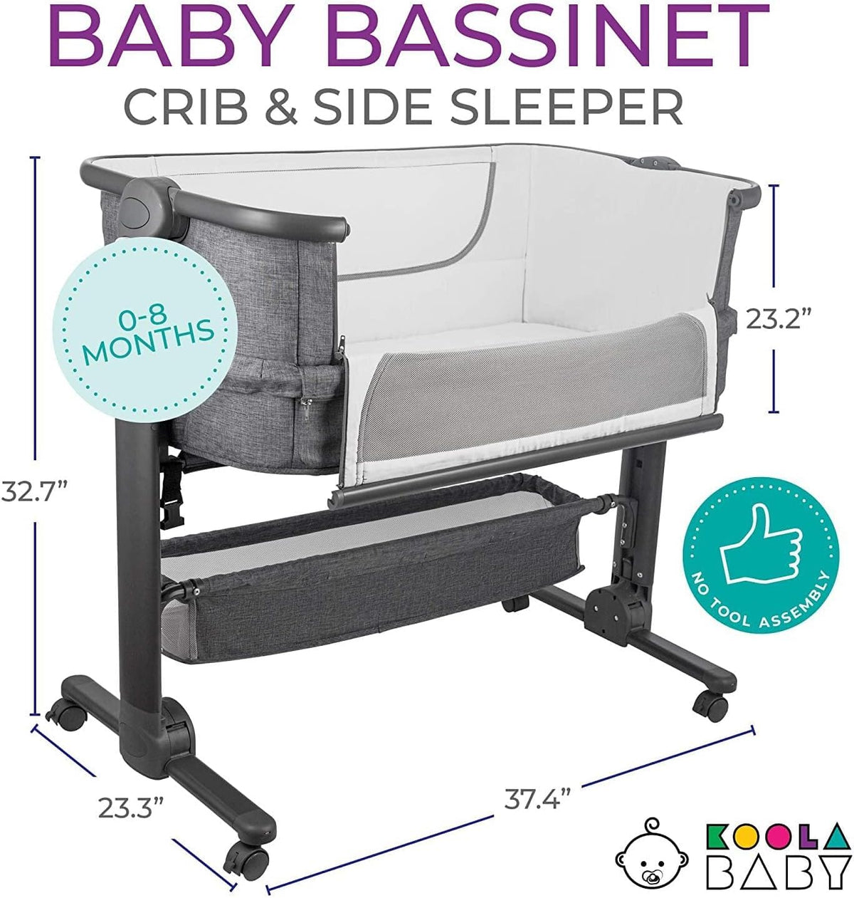 Baby Bassinet Bedside Sleeper Portable Crib with Storage Basket M755378