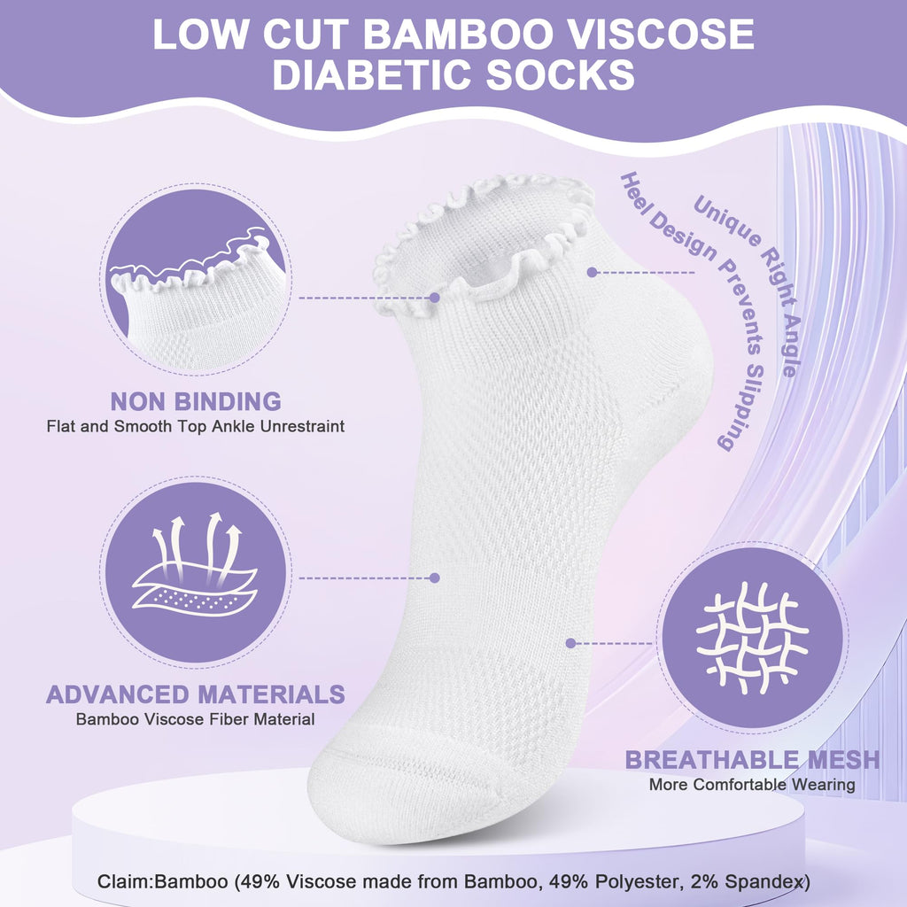 White Low Cut Diabetic Ankle Socks 6 Pairs M3501
