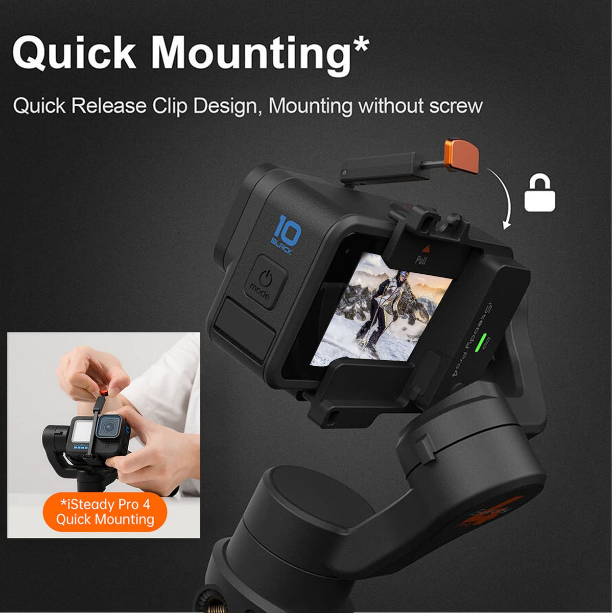 Action Camera Gimbal Stabilizer 3-Axis Bluetooth Cable Control IPX4 V516578
