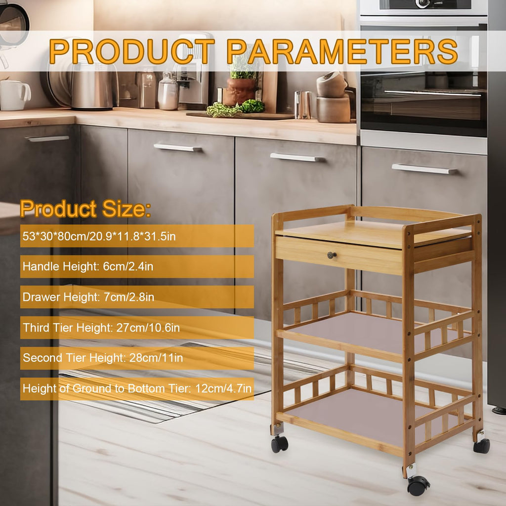 3-Tier Bamboo Kitchen Cart with Drawer D42637