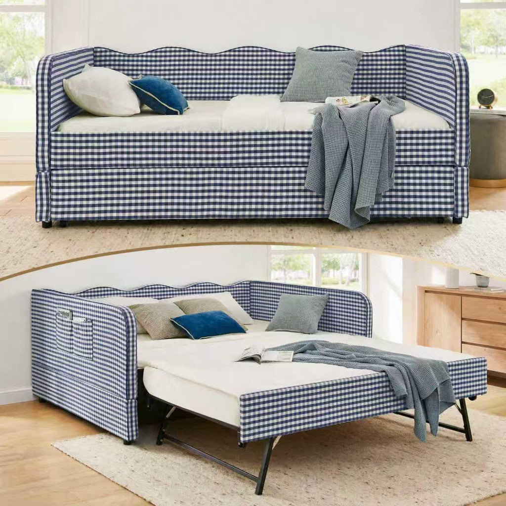 Blue Gingham Twin Daybed with Pop Up Trundle Z23222