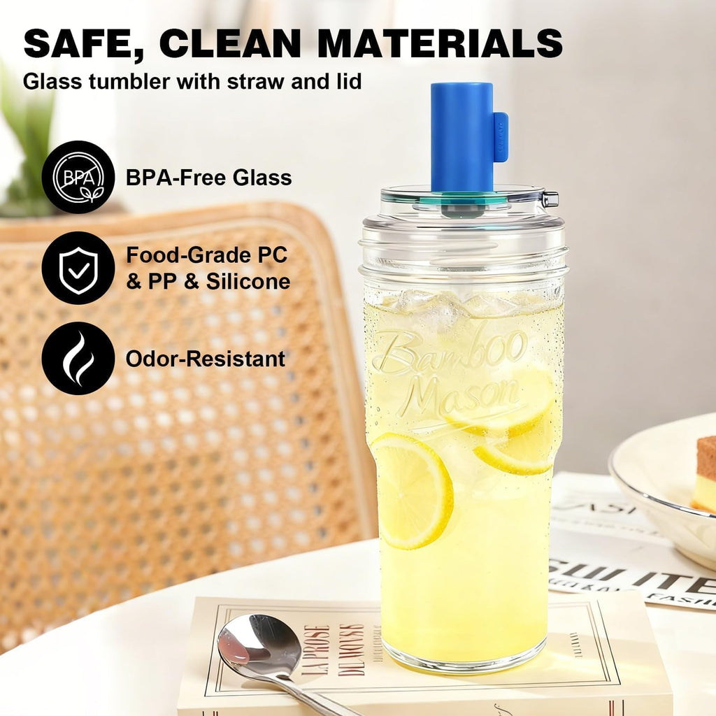 Glass Cups with Lids and Straws 24oz N754