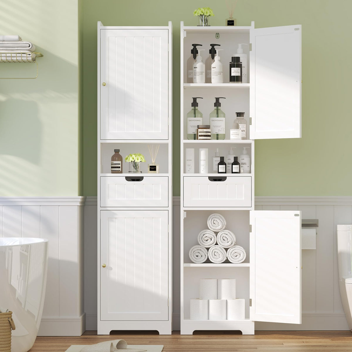 67" H Tall White Bathroom Storage Cabinet Y297