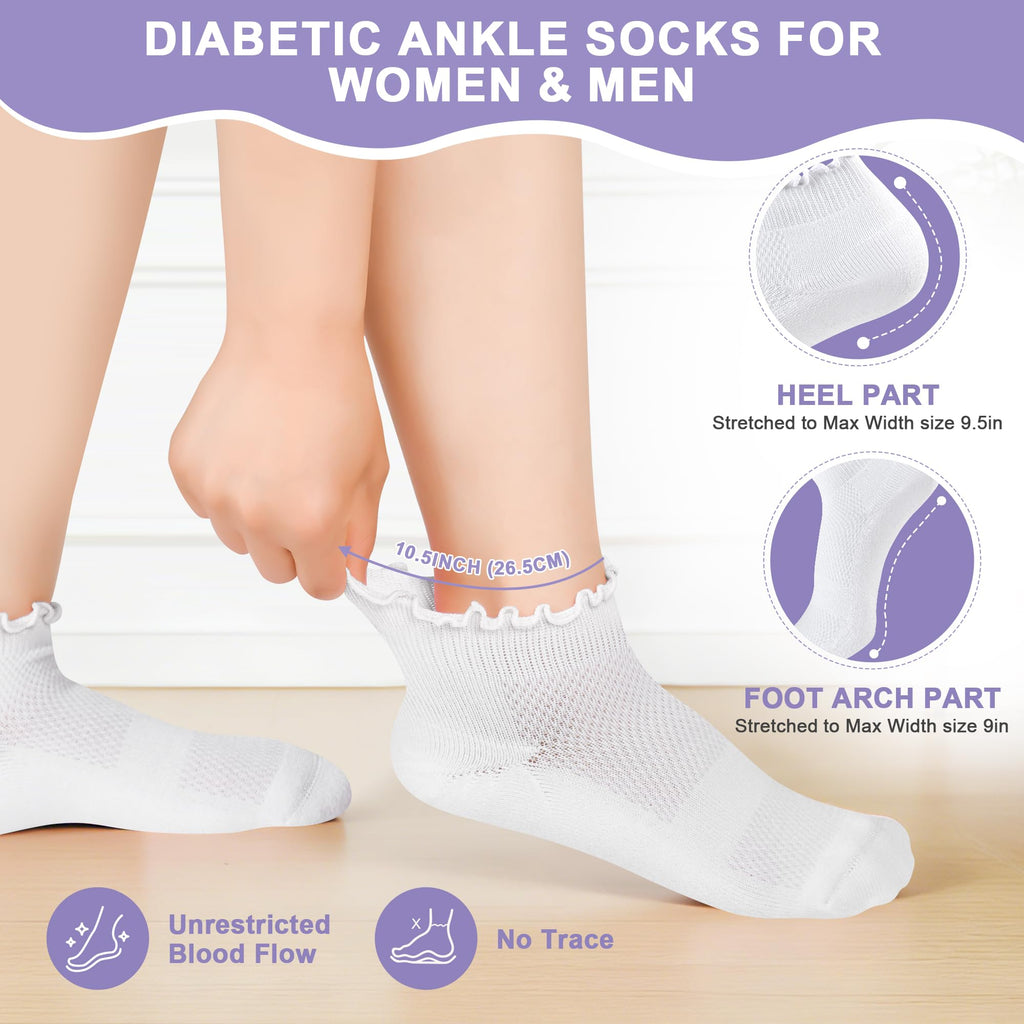 White Low Cut Diabetic Ankle Socks 6 Pairs M3501
