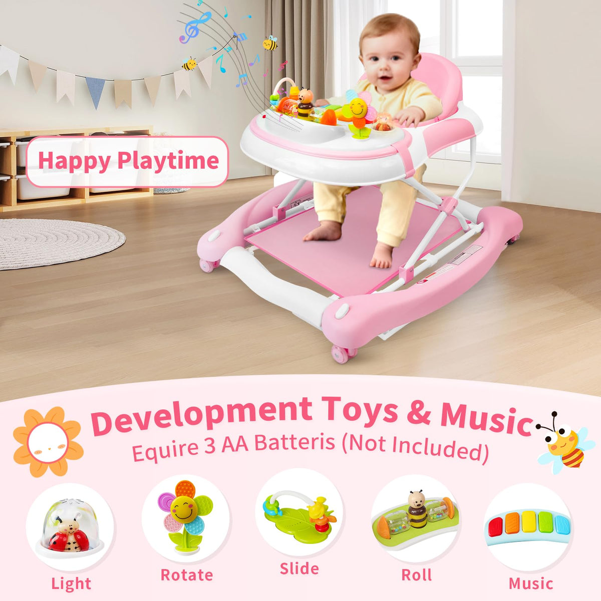 5 in 1 Foldable Baby Walker with Wheels and Bouncer S6534
