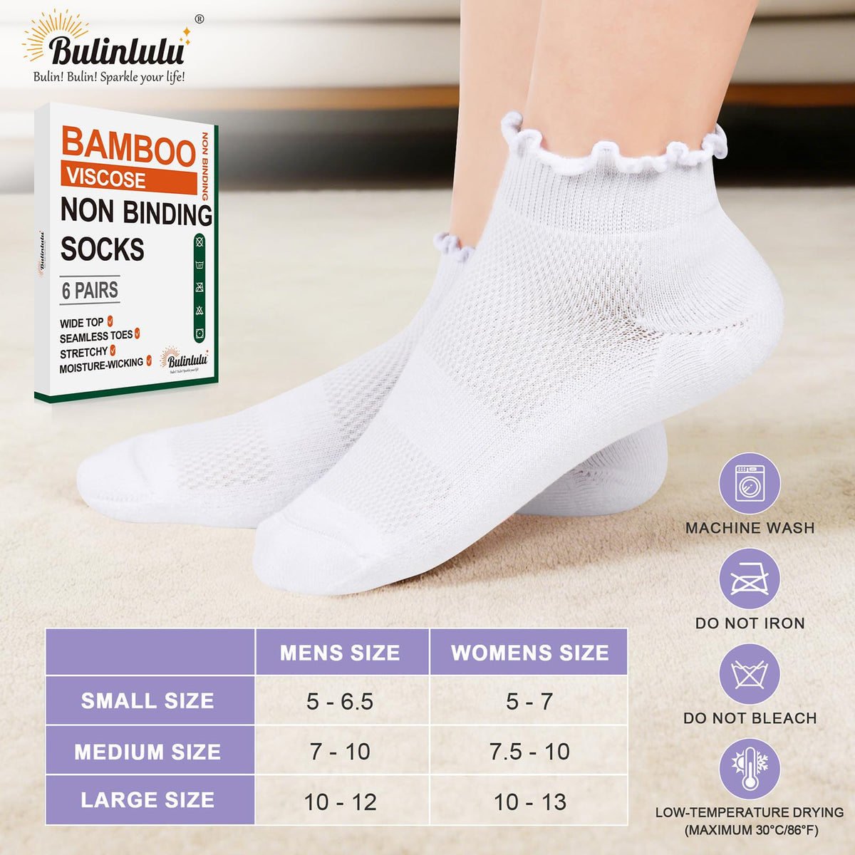 White Low Cut Diabetic Ankle Socks 6 Pairs M3501