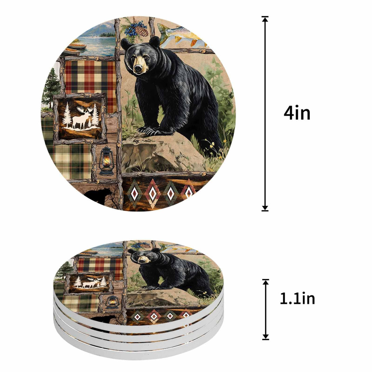 Black Ceramic Coasters Set of 6 with Holder N4752