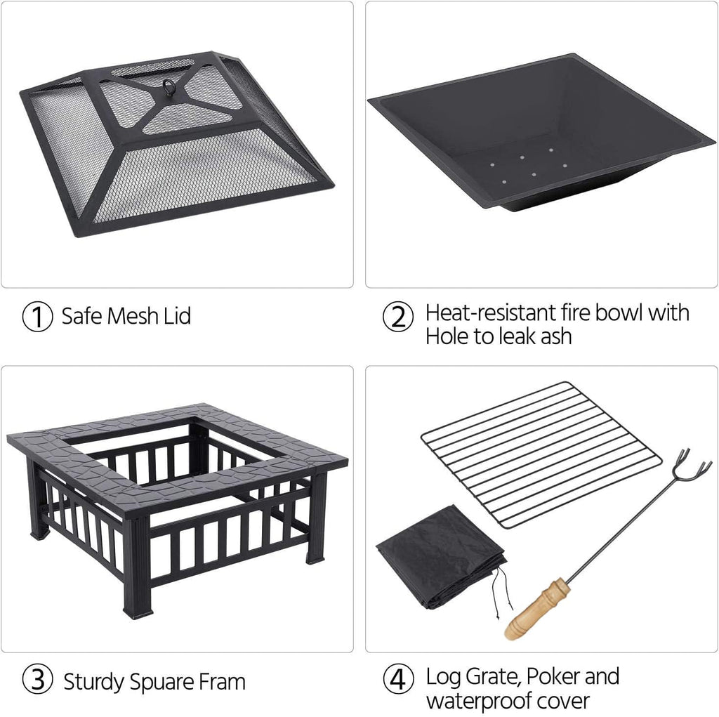 32 Inch Square Metal Wood Burning Fire Pit Q61682