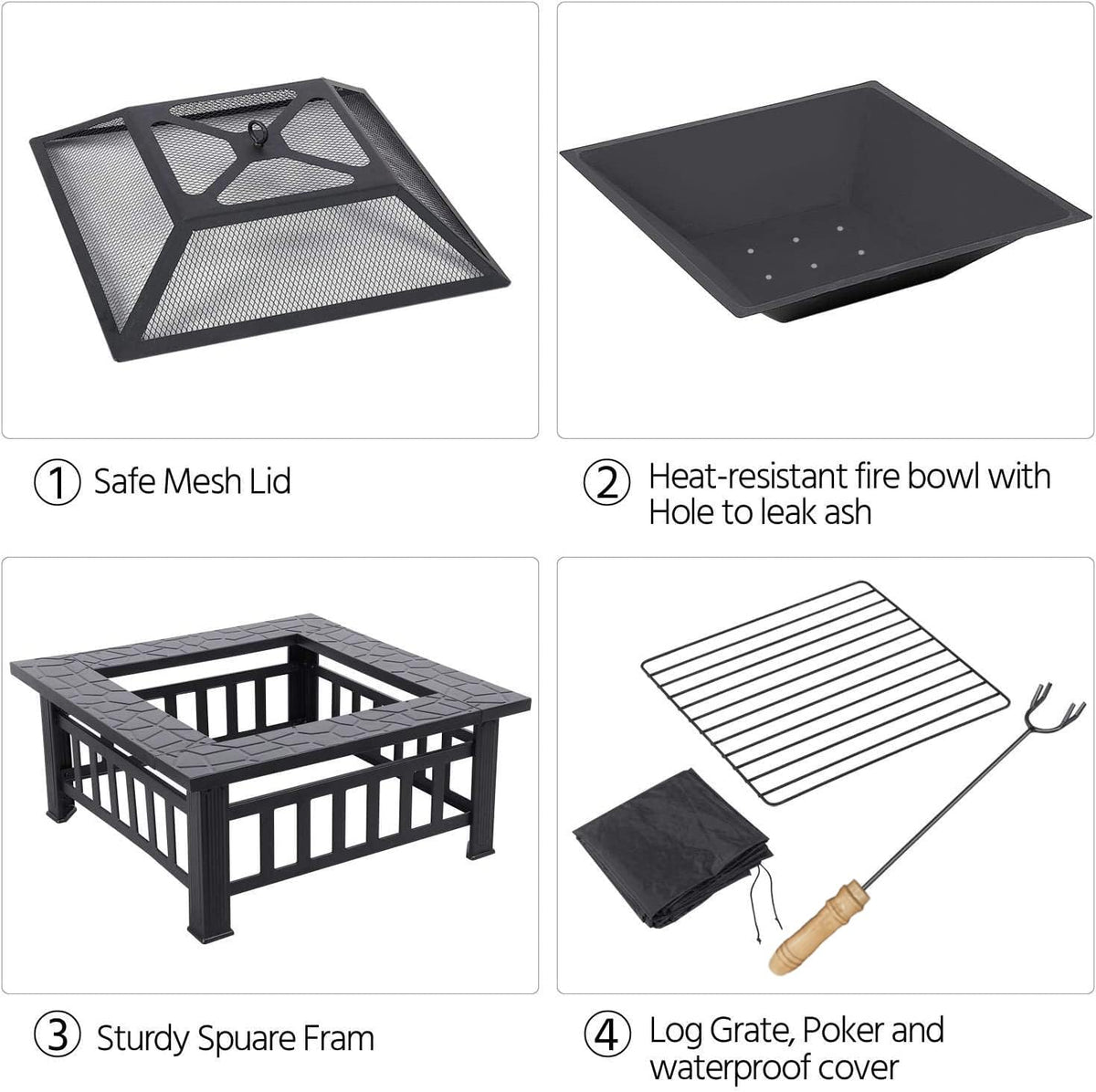 32 Inch Square Metal Wood Burning Fire Pit Q61682