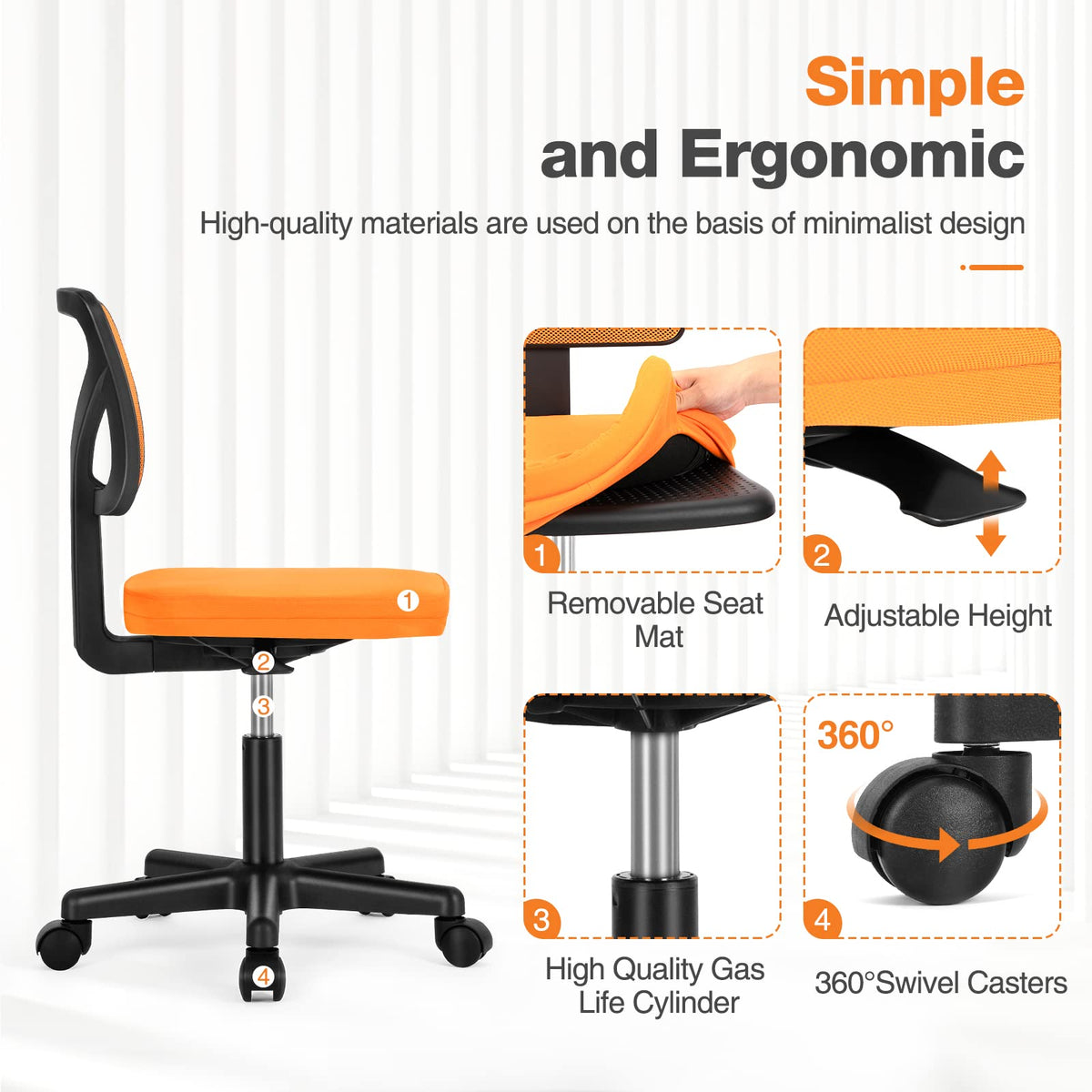 Armless Mesh Rolling Office Chair O53049
