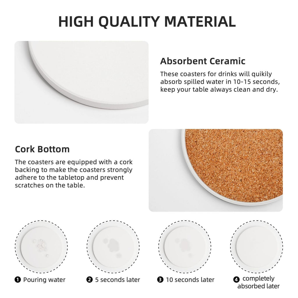 Ceramic Coaster Set Non-Slip Cork Base F75659