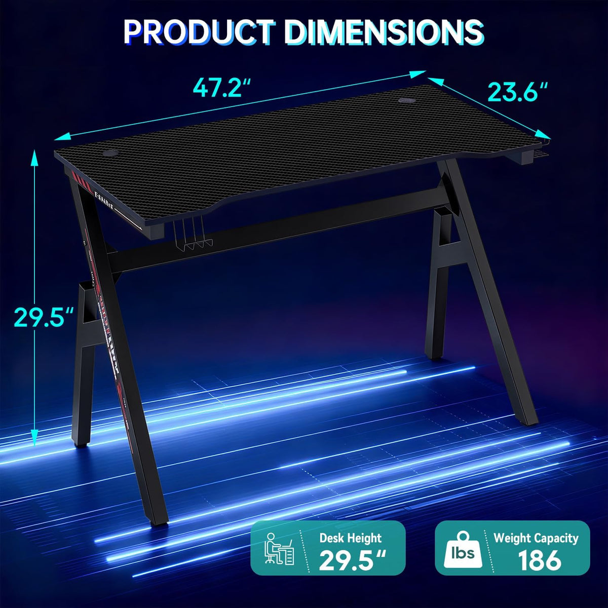 47" Black & Red Carbon Fiber Textured Gaming Desk with Cup Holder L828602