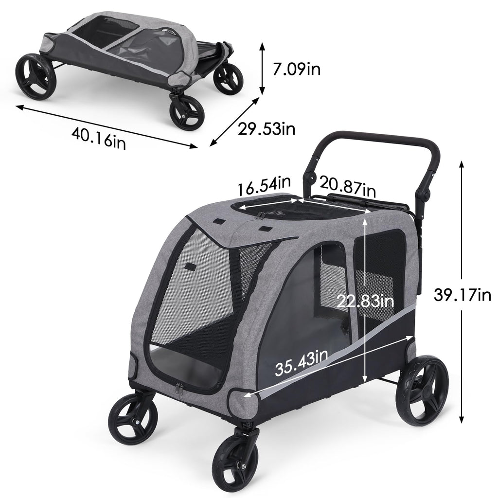 Extra Large Foldable Dog Stroller with Pocket, Up to 130 lbs E90608