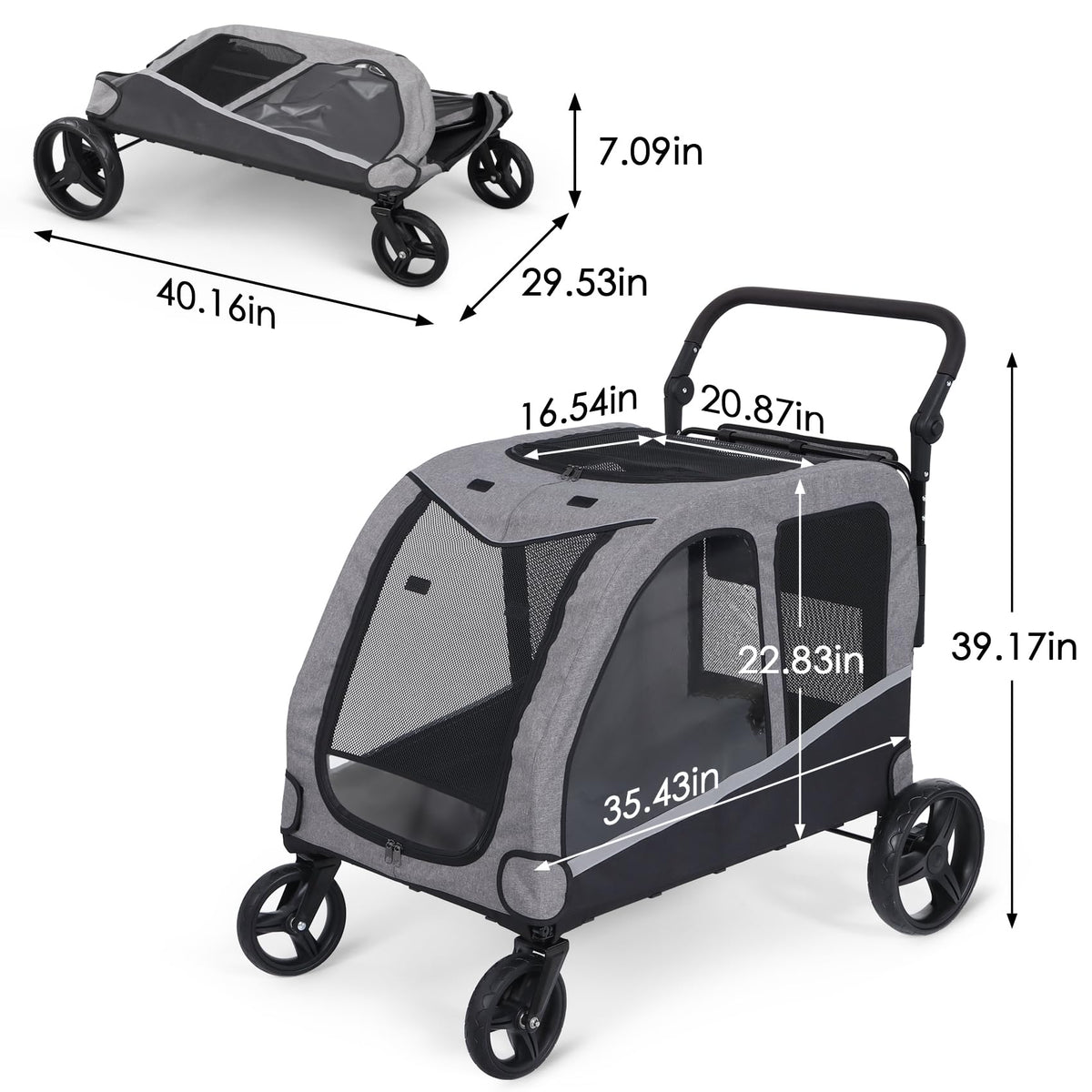 Extra Large Foldable Dog Stroller with Pocket, Up to 130 lbs E90608